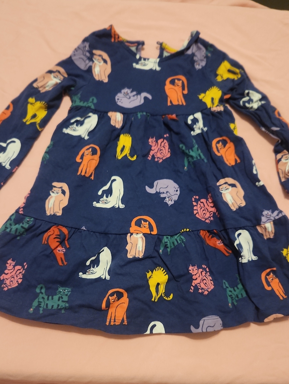 Mini Boden Navy Dress with Multicolor Cat Print